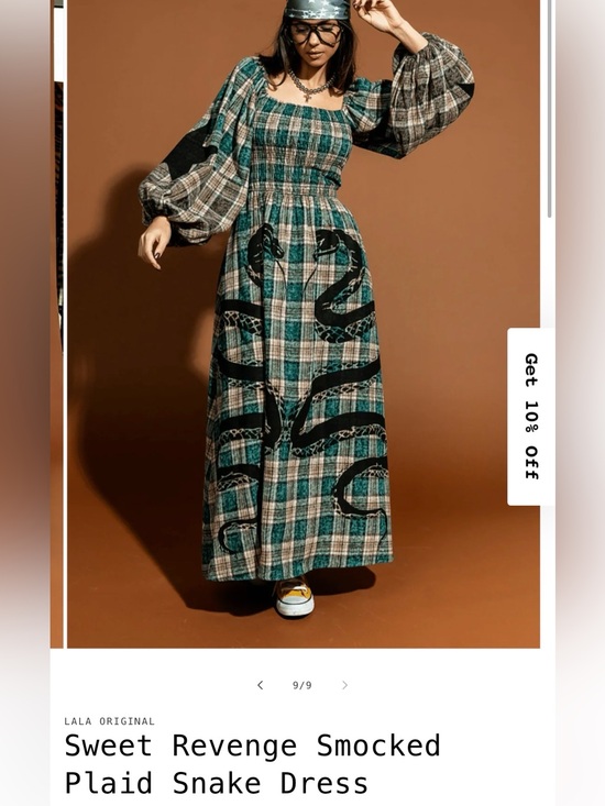 Dressed in LALA Dresses & Skirts - DIL NWT Sweet Revenge Smocked Plaid Snake Dress - green and tan
